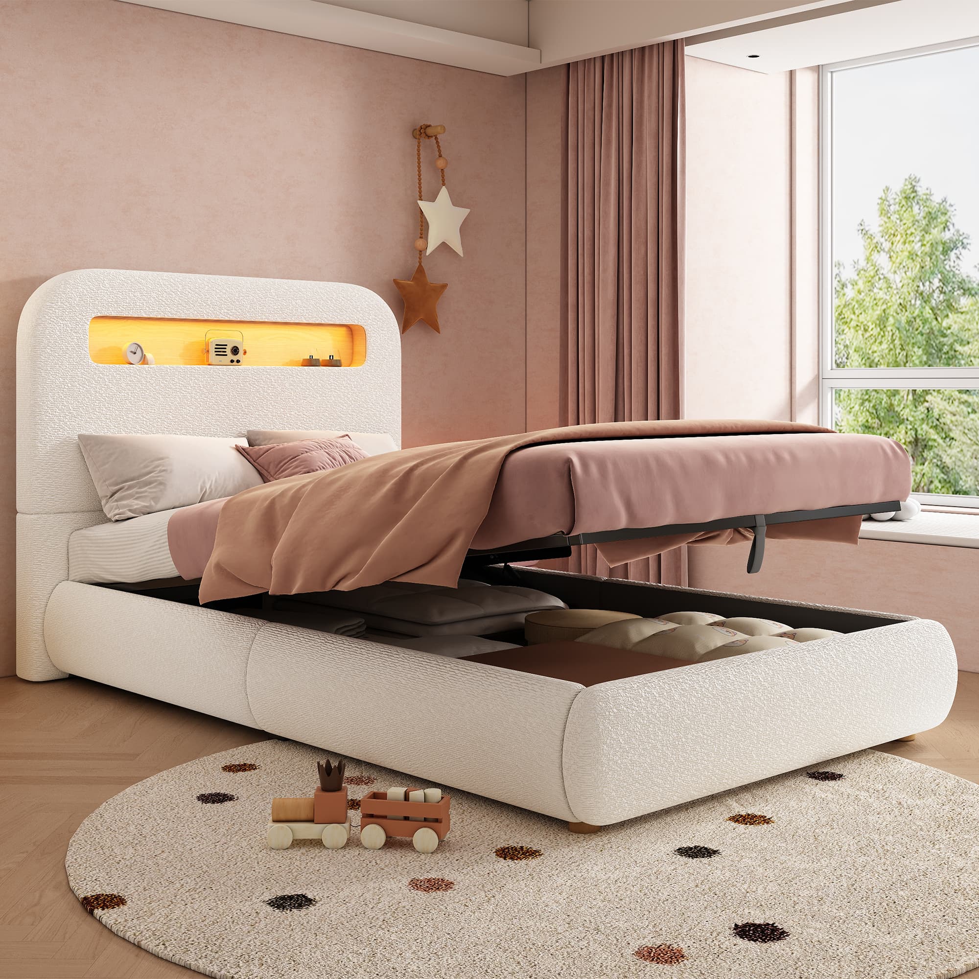 Transform Their Bedroom with this White Bouclé Ottoman Bed - image 2