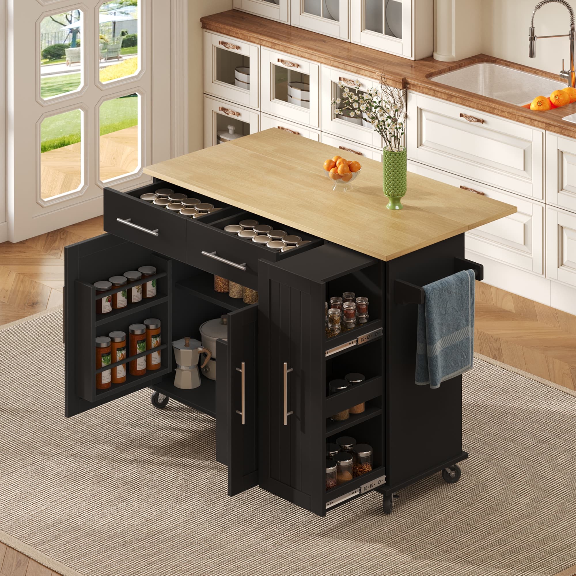Transform Your Space with this Black Drop Leaf Kitchen Island - Black  Natural