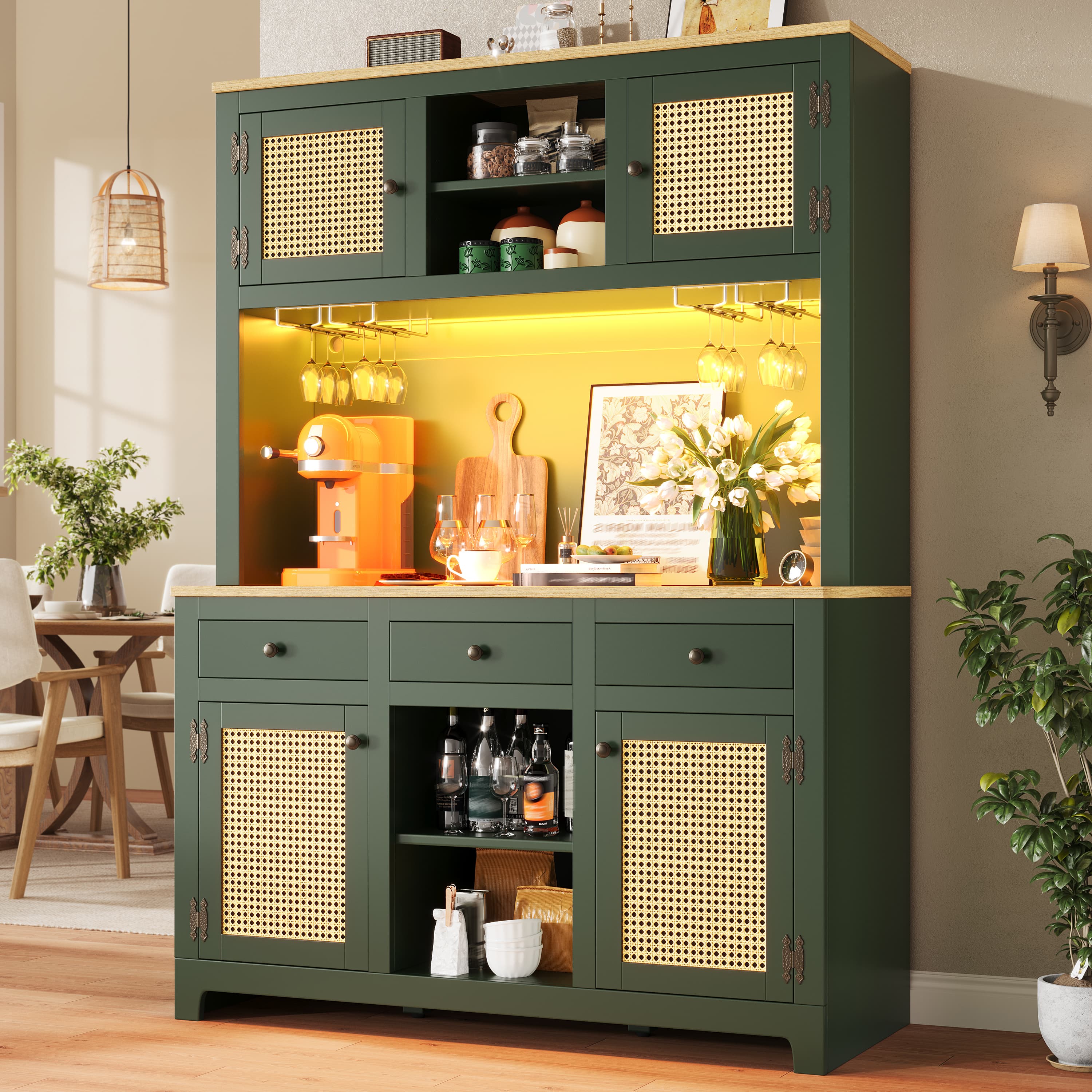 Transform Your Kitchen with this Antique Green LED Cabinet - image 2