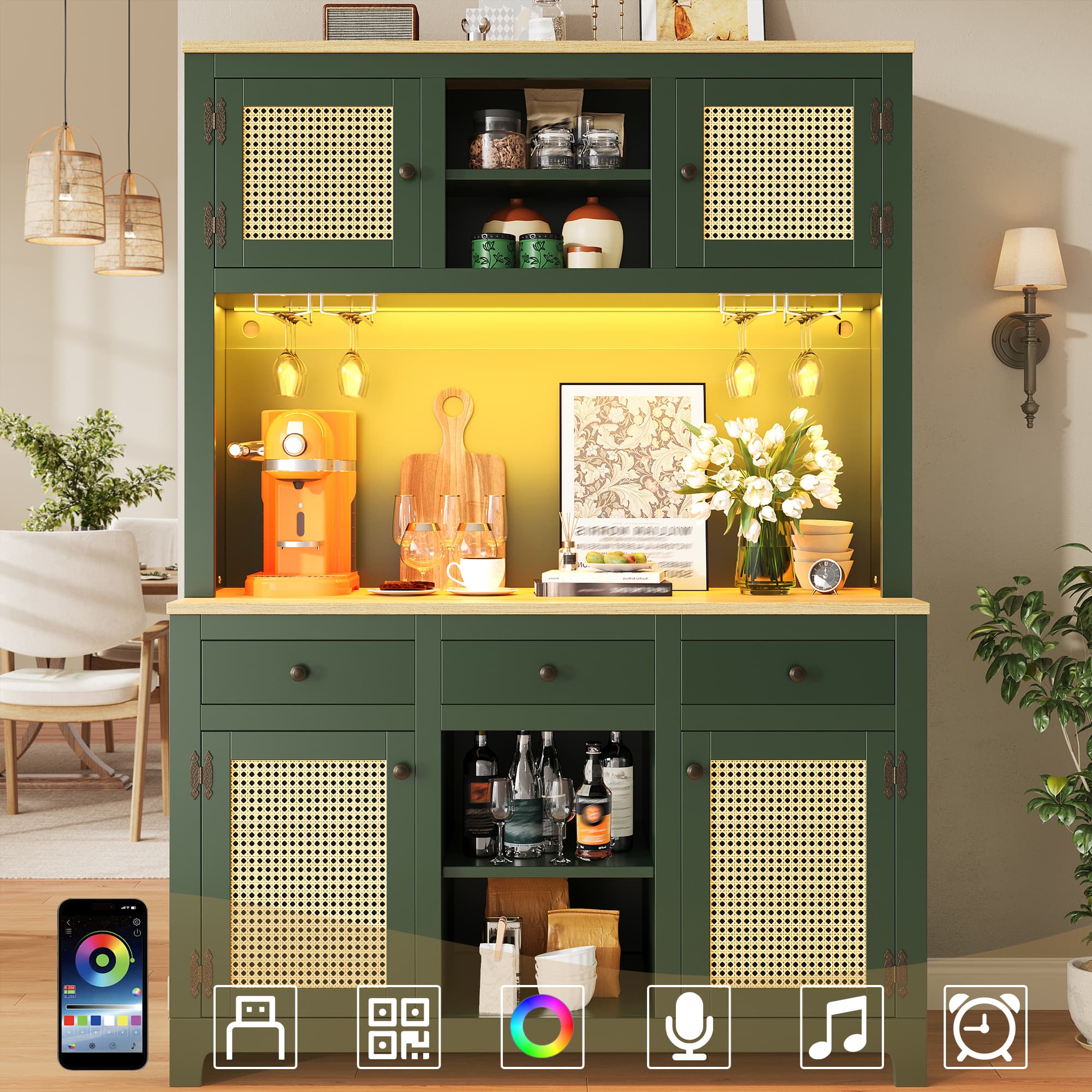 Transform Your Kitchen with this Antique Green LED Cabinet - image 3