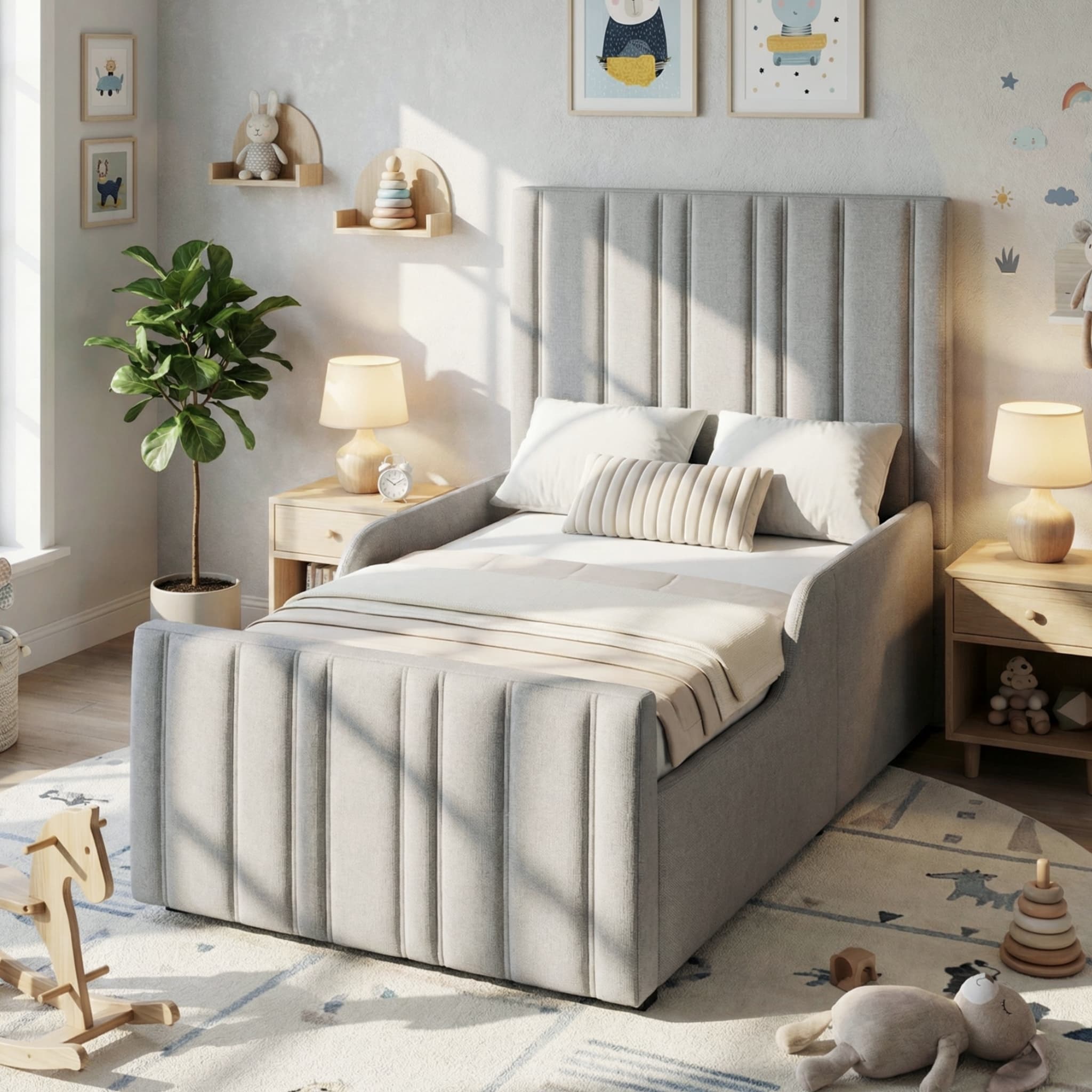 Premium Grey Linen Single Ottoman Bed with Hidden Storage - image 2
