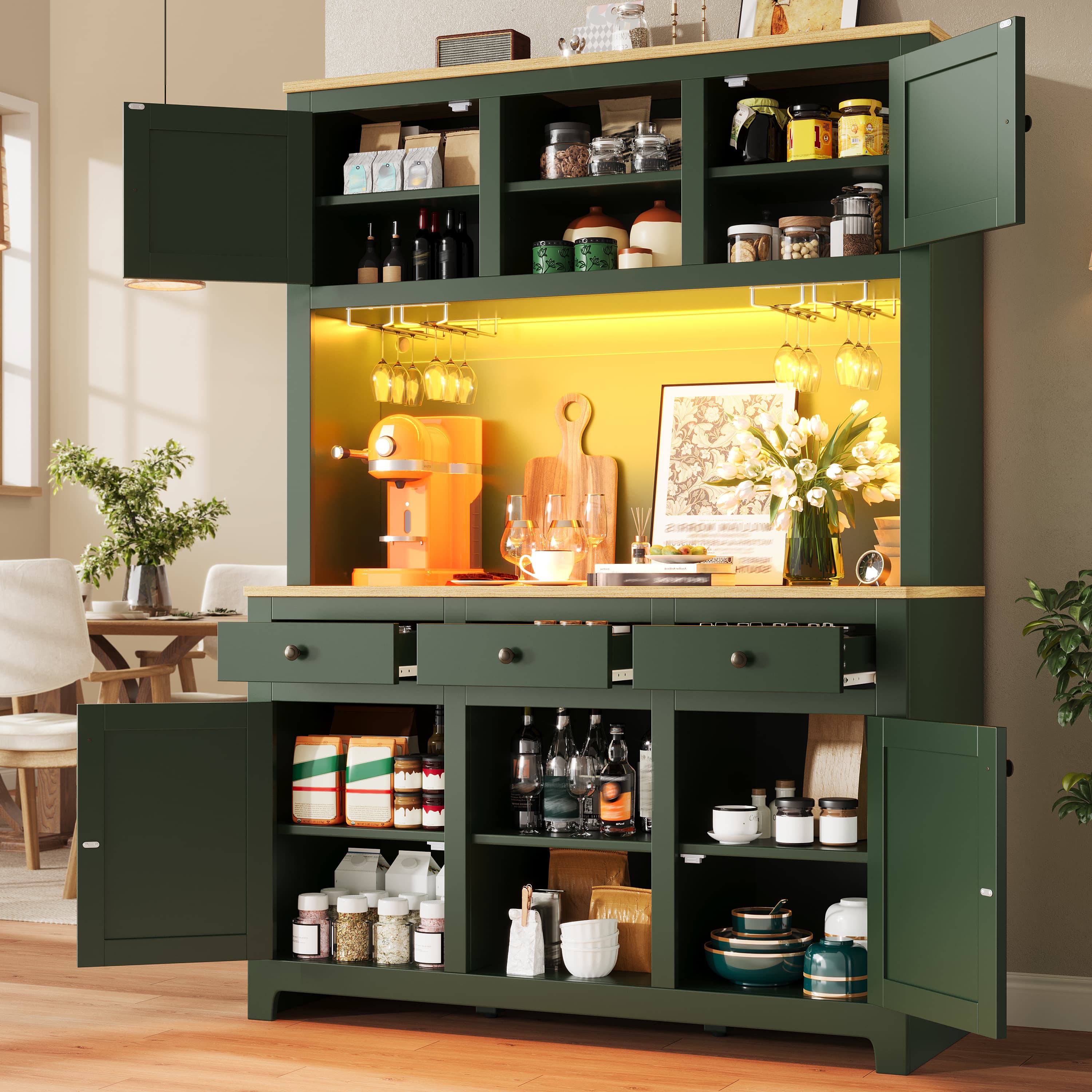 Transform Your Kitchen with this Antique Green LED Cabinet - image 5
