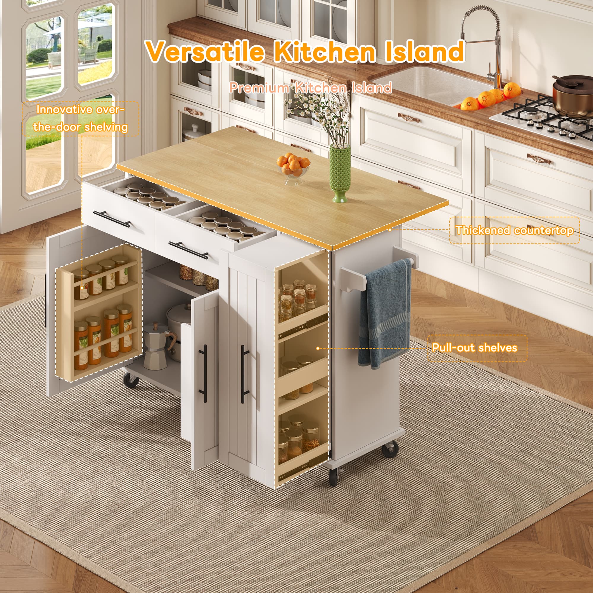 Transform Your Space with this White Drop Leaf Kitchen Island - image 3