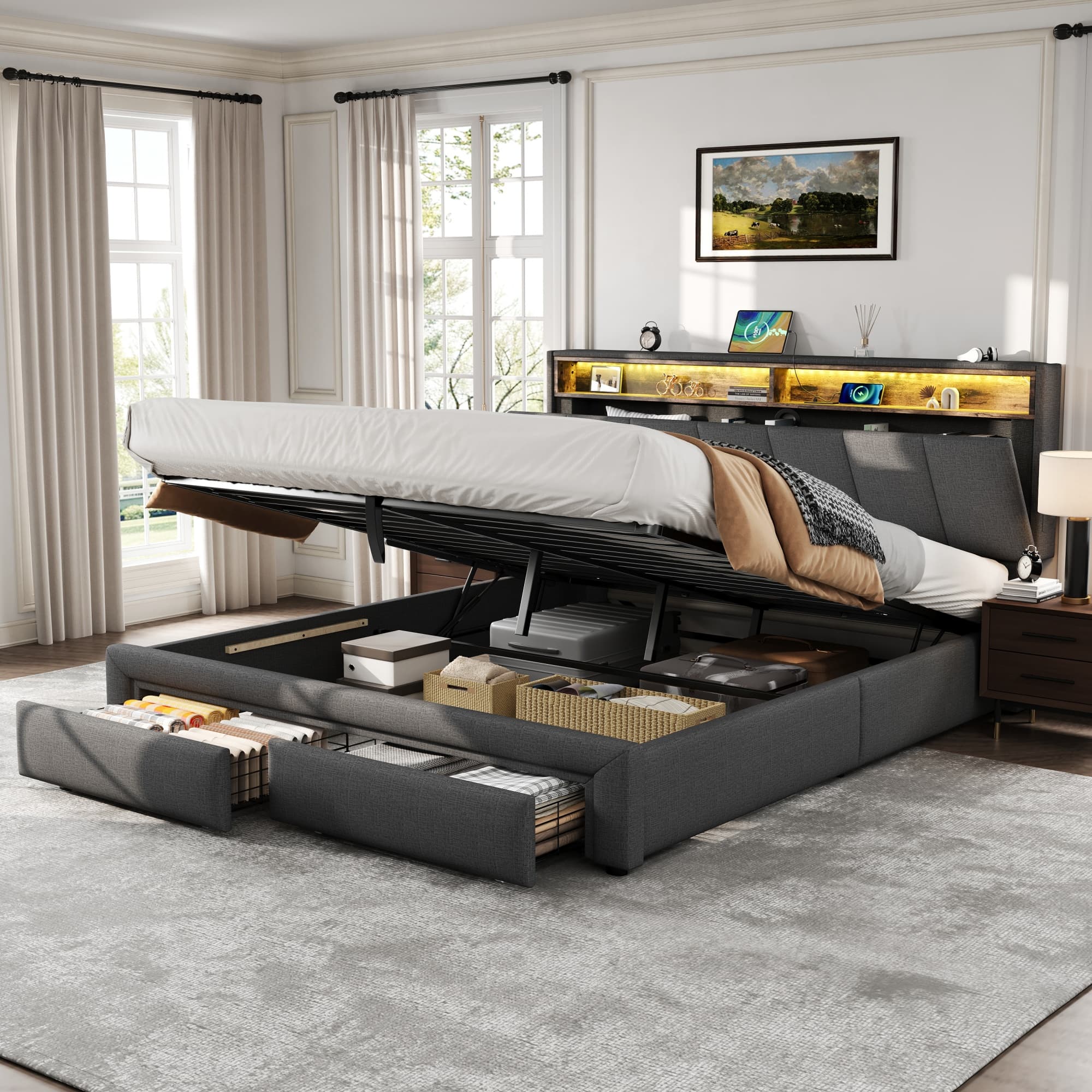 Transform Your Bedroom with this Grey Linen King Ottoman Bed - image 3