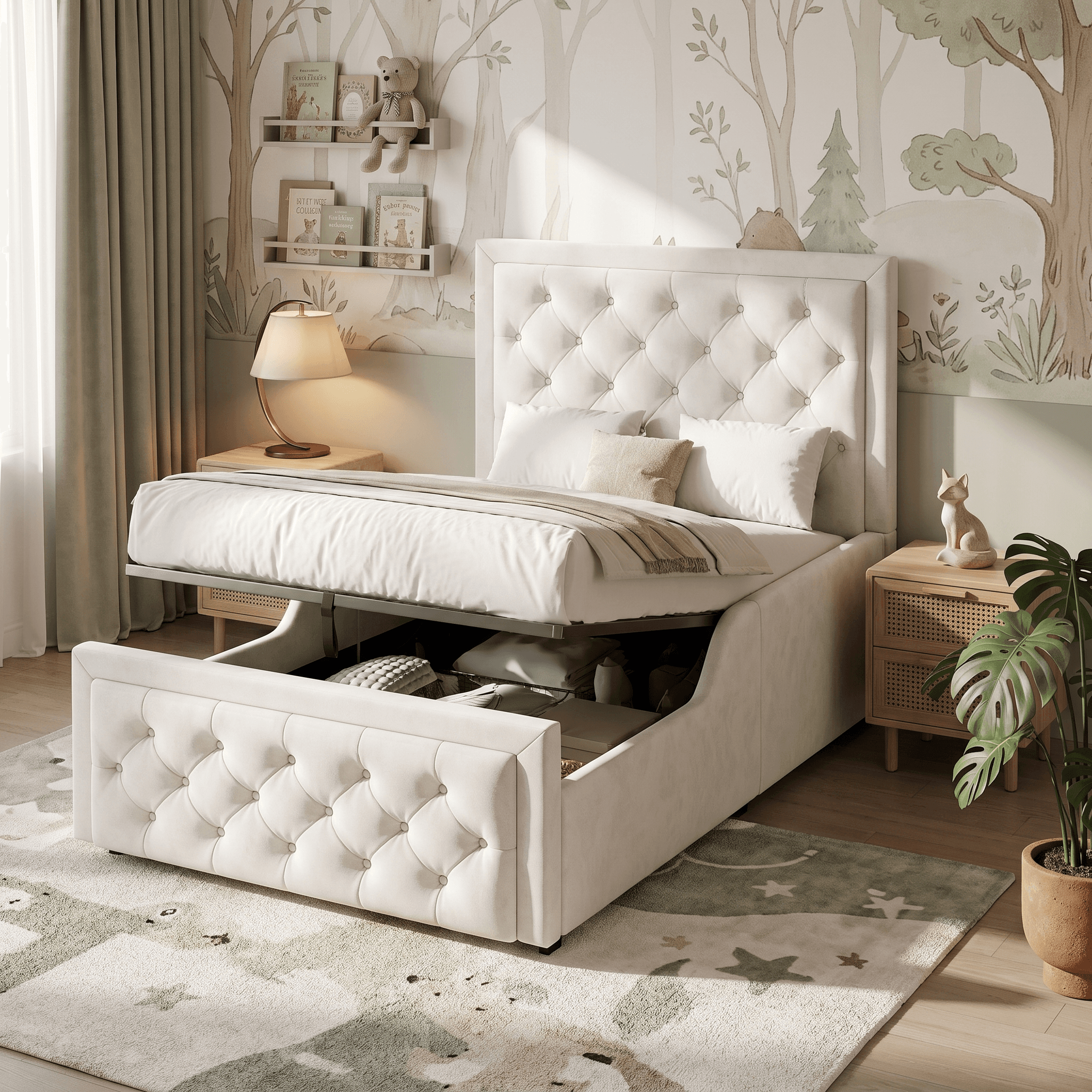 Effortless Storage With This Beige Velvet Single Ottoman Bed - image 3