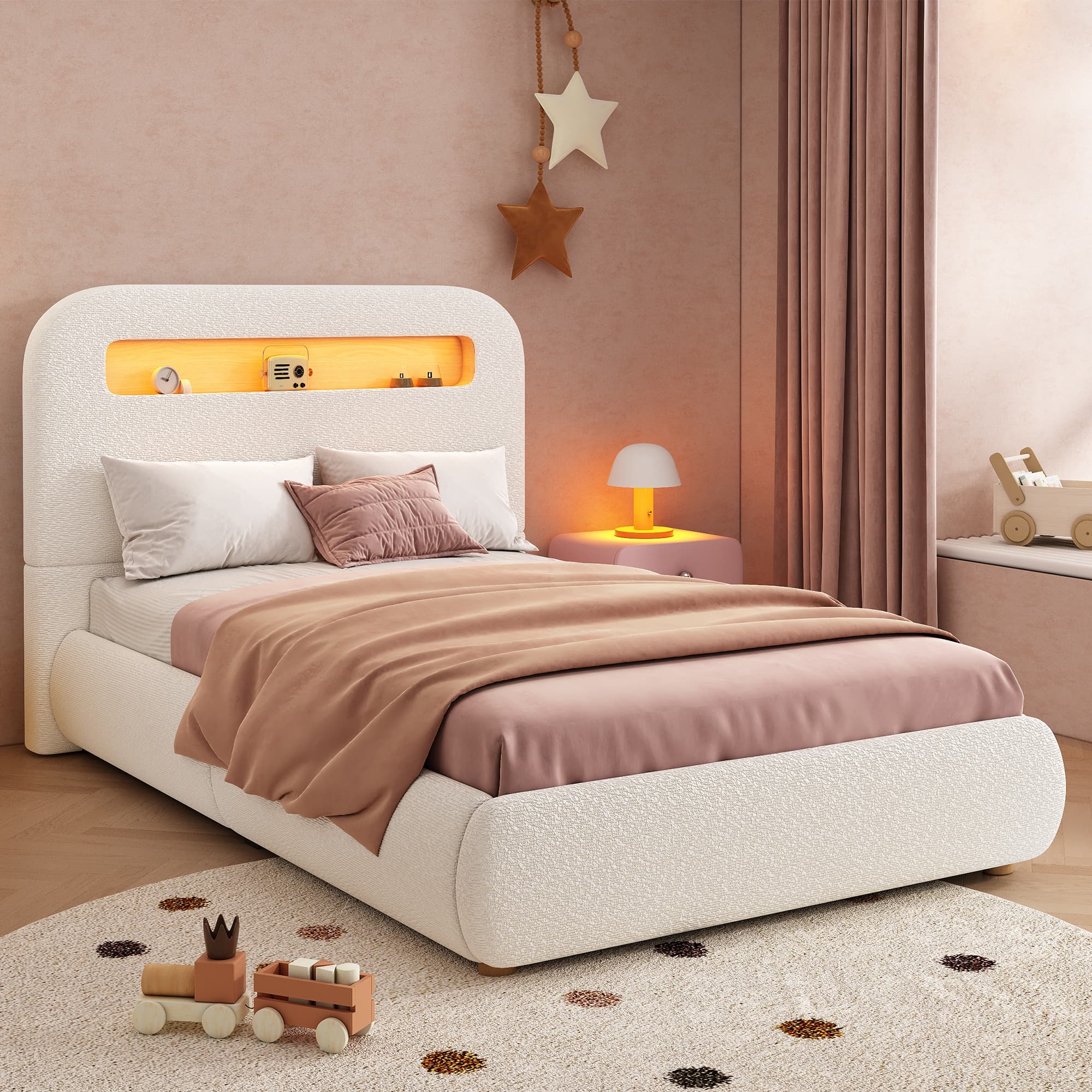Transform Their Bedroom with this White Bouclé Ottoman Bed - image 1