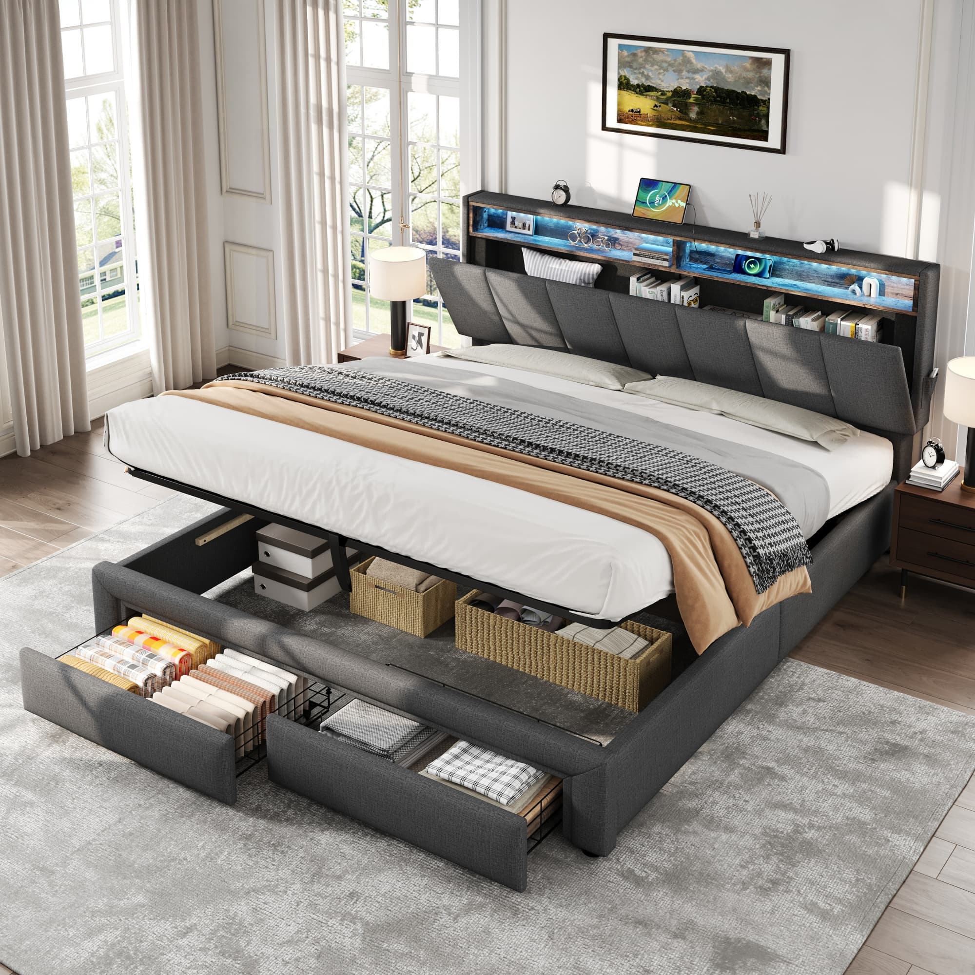 Transform Your Bedroom with this Grey Linen King Ottoman Bed - image 4