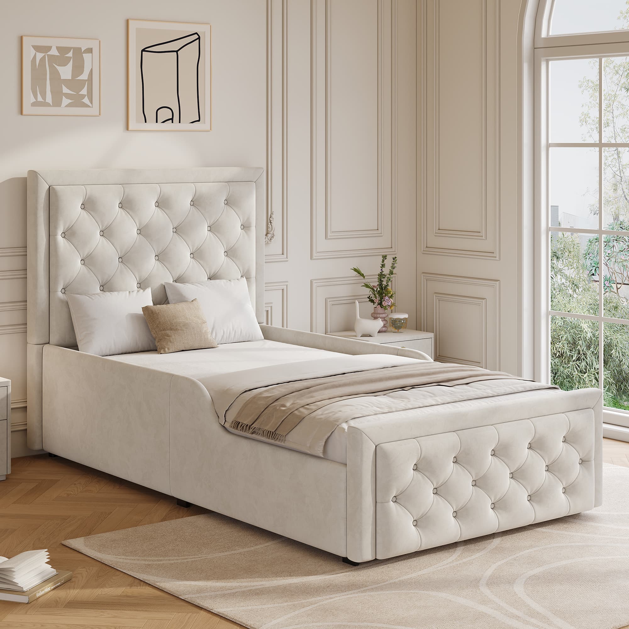 Effortless Storage With This Beige Velvet Single Ottoman Bed - image 4