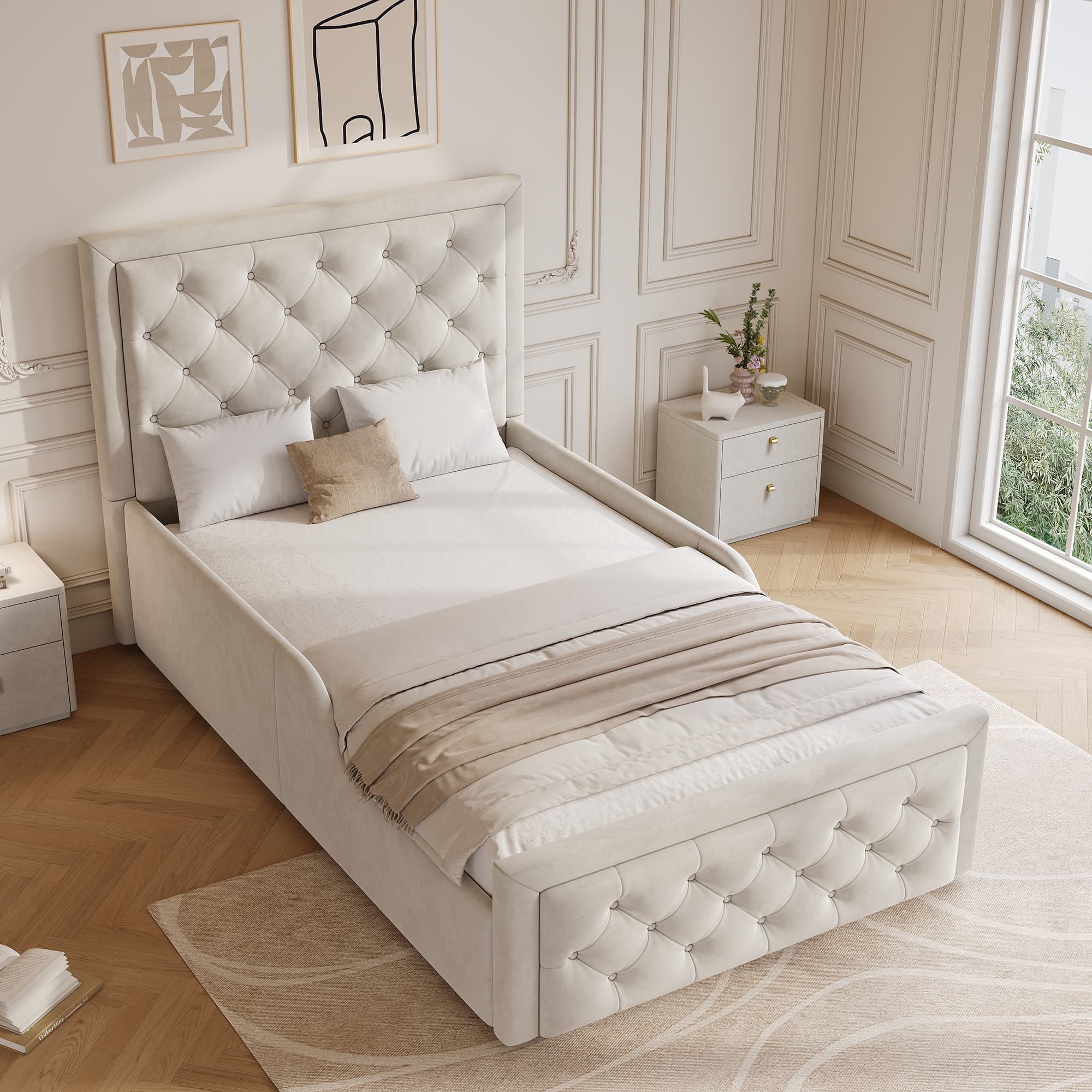 Effortless Storage With This Beige Velvet Single Ottoman Bed - image 5