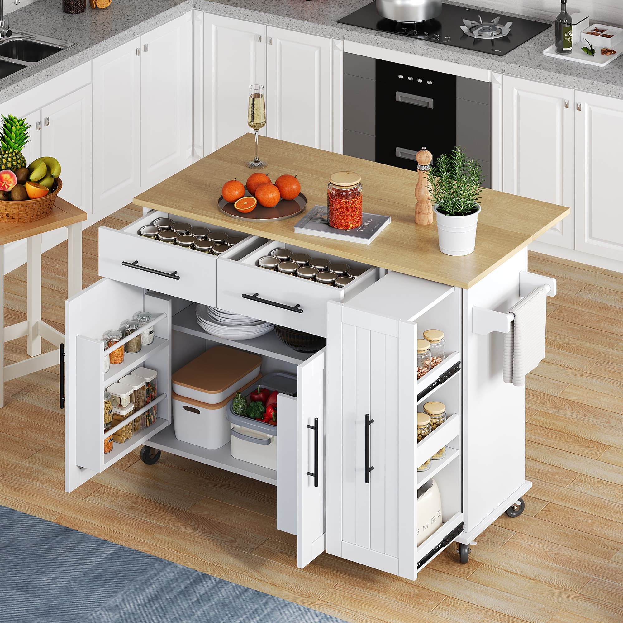 Transform Your Space with this White Drop Leaf Kitchen Island - White  Natural