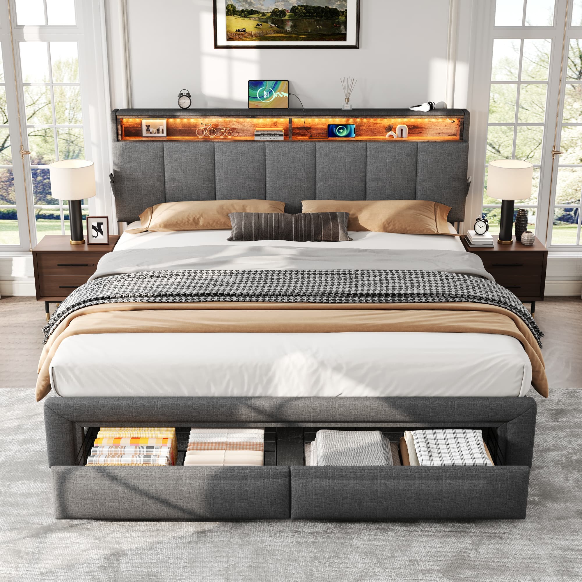 Transform Your Bedroom with this Grey Linen King Ottoman Bed - image 5