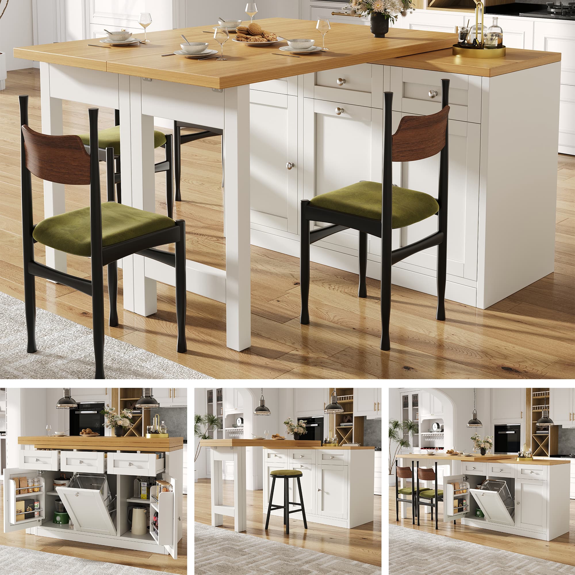 Space-Saving Extendable White Bar Table with Storage - White