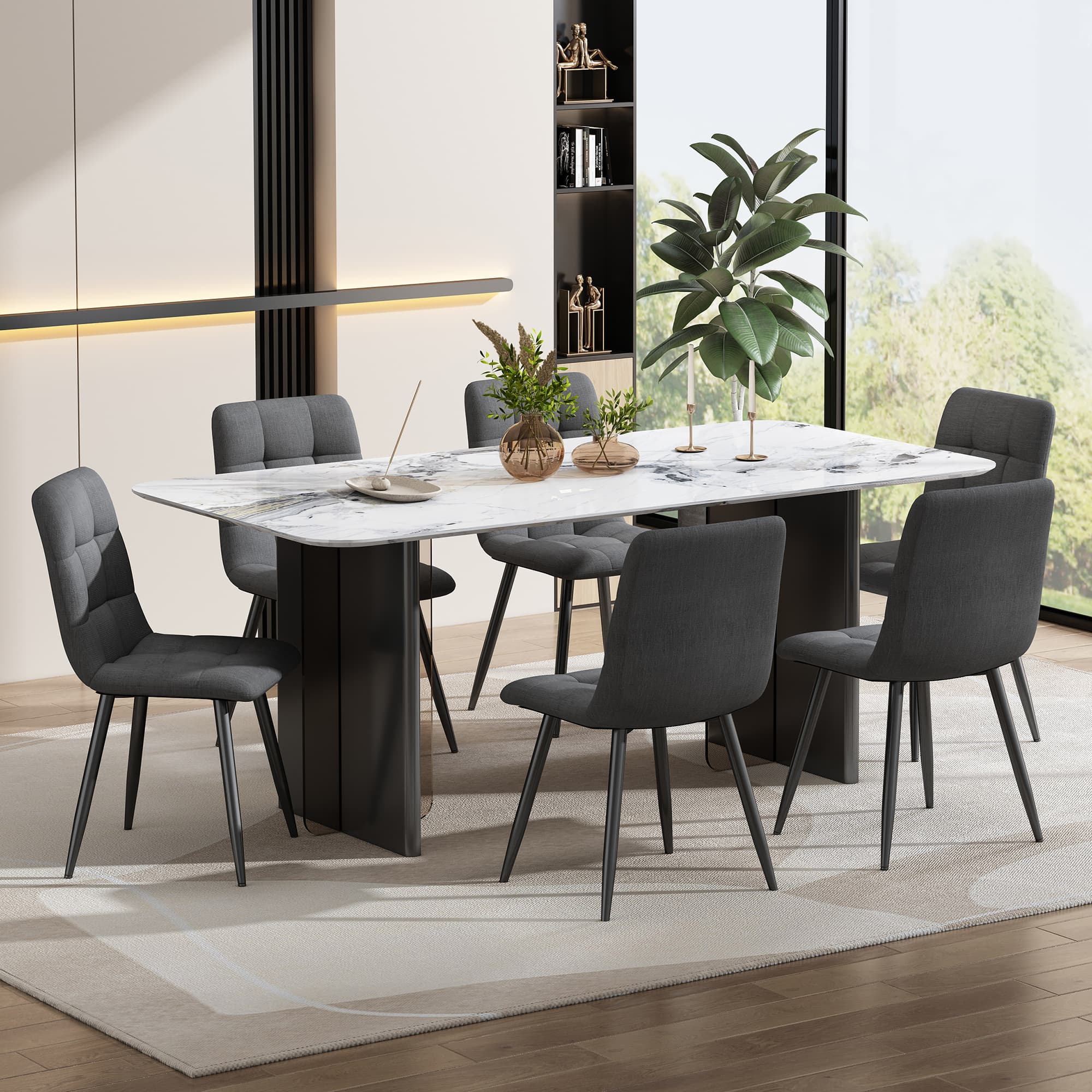 Transform Your Dining Space with Dark Grey Linen Chairs - Gray
