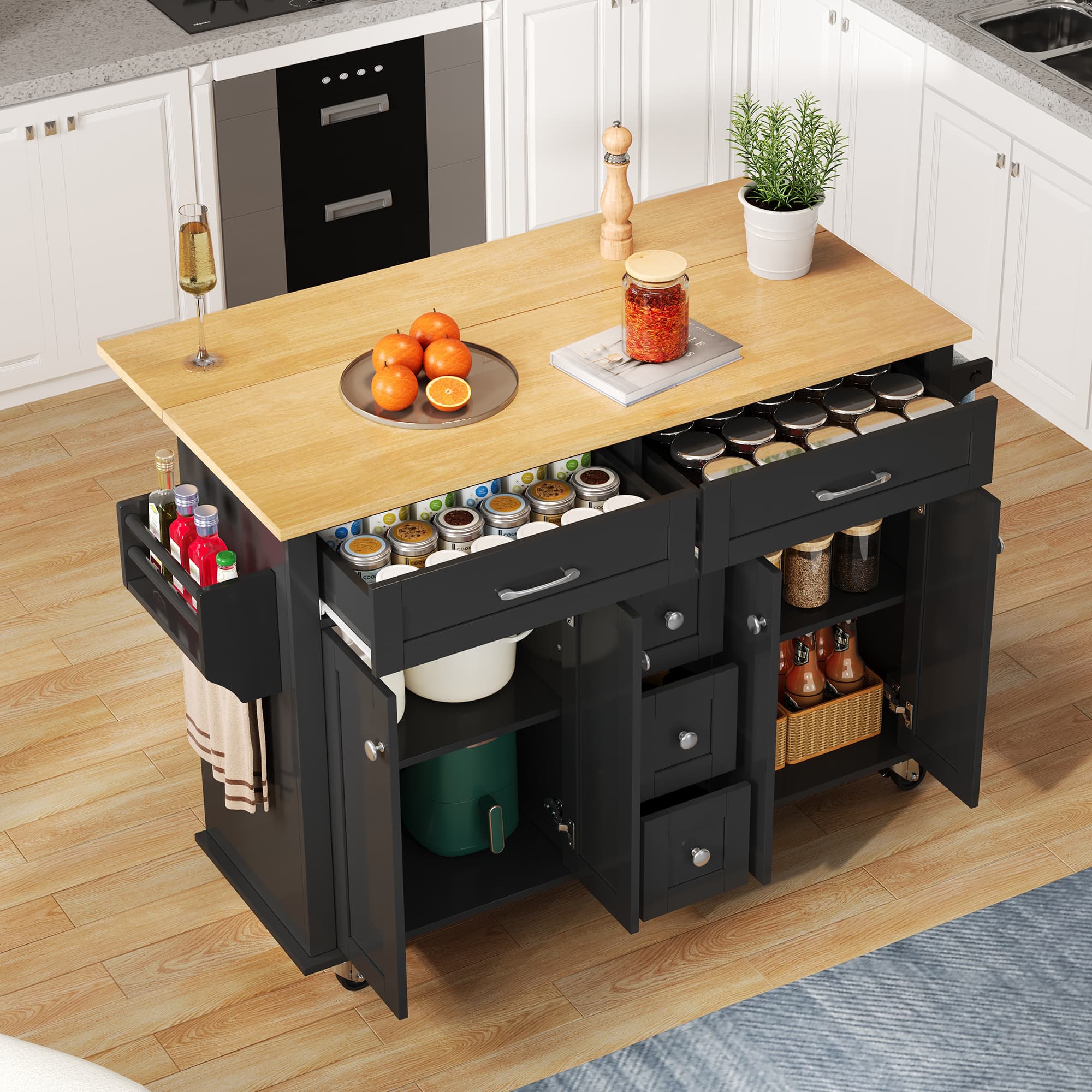 Transform Your Space With This Premium Dropleaf Kitchen Island - Black  Natural