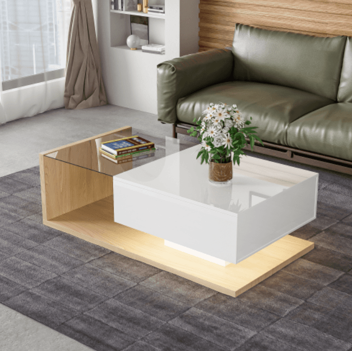 Modern Coffee Table with LED Lights, White High Gloss & Wood Finish - image 20