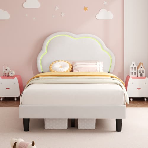 Discover the Cream Velvet Single Bed with LED Cloud Headboard - image 11