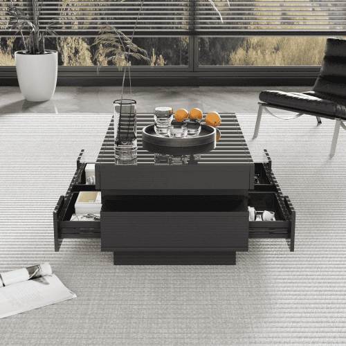 Modern Black Gloss Coffee Table with LED Lighting and Storage - image 4