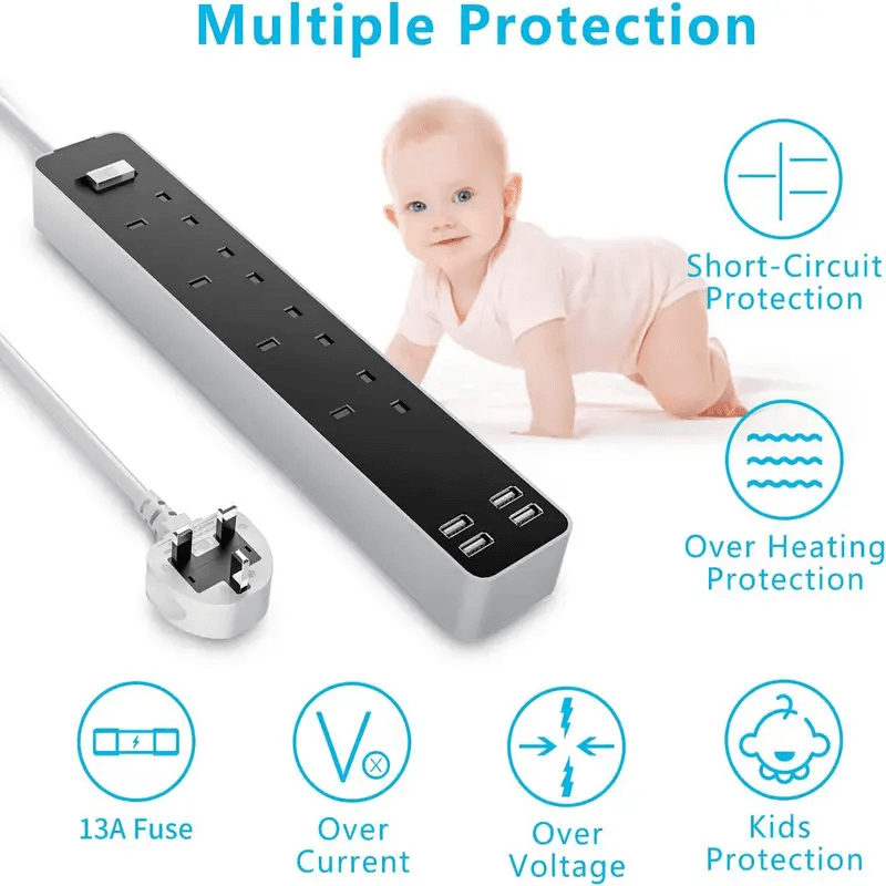 4-Gang Extension Lead with USB Fast Charging for Desk and Bedside - image 12