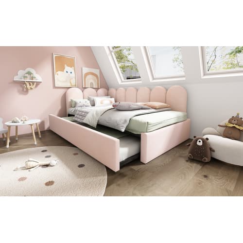 Upholstered Daybed in Pink Velvet with Pull-Out Guest Bed - image 20