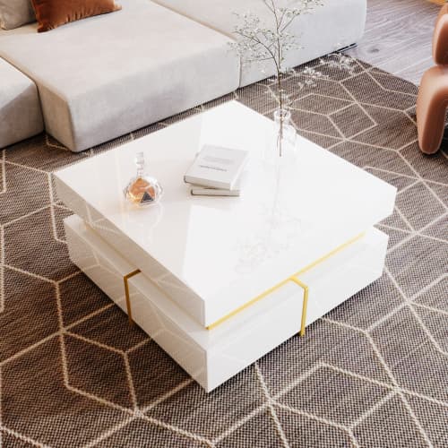 Modern Square High Gloss Coffee Table with Storage - image 15