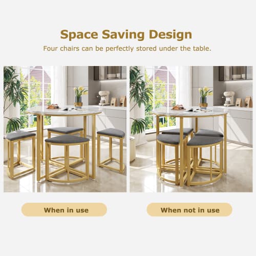 Modern Round Dining Set with Marble Effect Top & 4 Stools - image 25