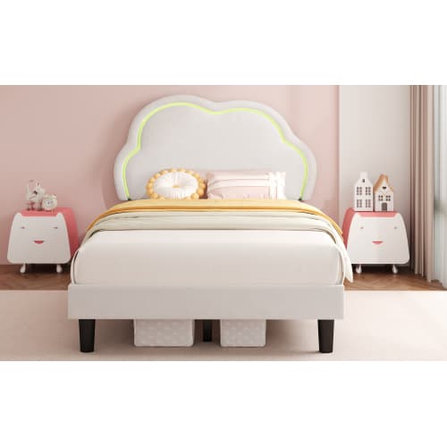 Discover the Cream Velvet Single Bed with LED Cloud Headboard - image 14