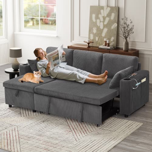 Transform Your Space with this Grey Corduroy Corner Sofa Bed - image 40