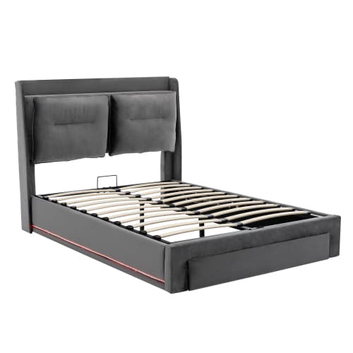 Velvet Upholstered Double Ottoman Bed with Smart Storage & LED - image 25