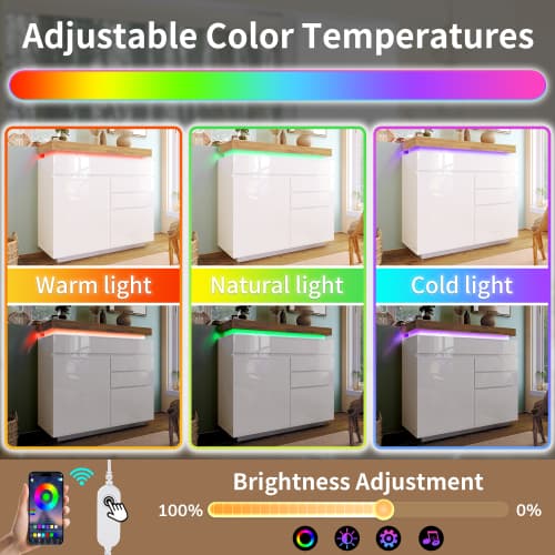 Modern High Gloss Sideboard with App-Controlled LED Lighting - image 19
