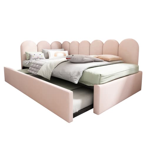 Upholstered Daybed in Pink Velvet with Pull-Out Guest Bed - image 4