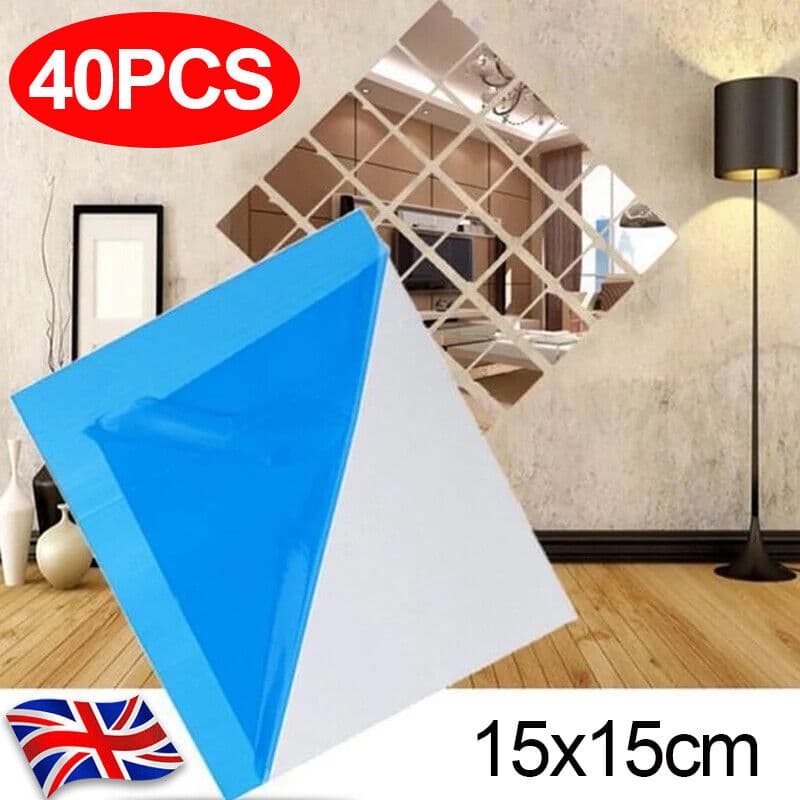 40-Piece Peel-and-Stick Acrylic Mirror Tiles, 15x15cm - image 27