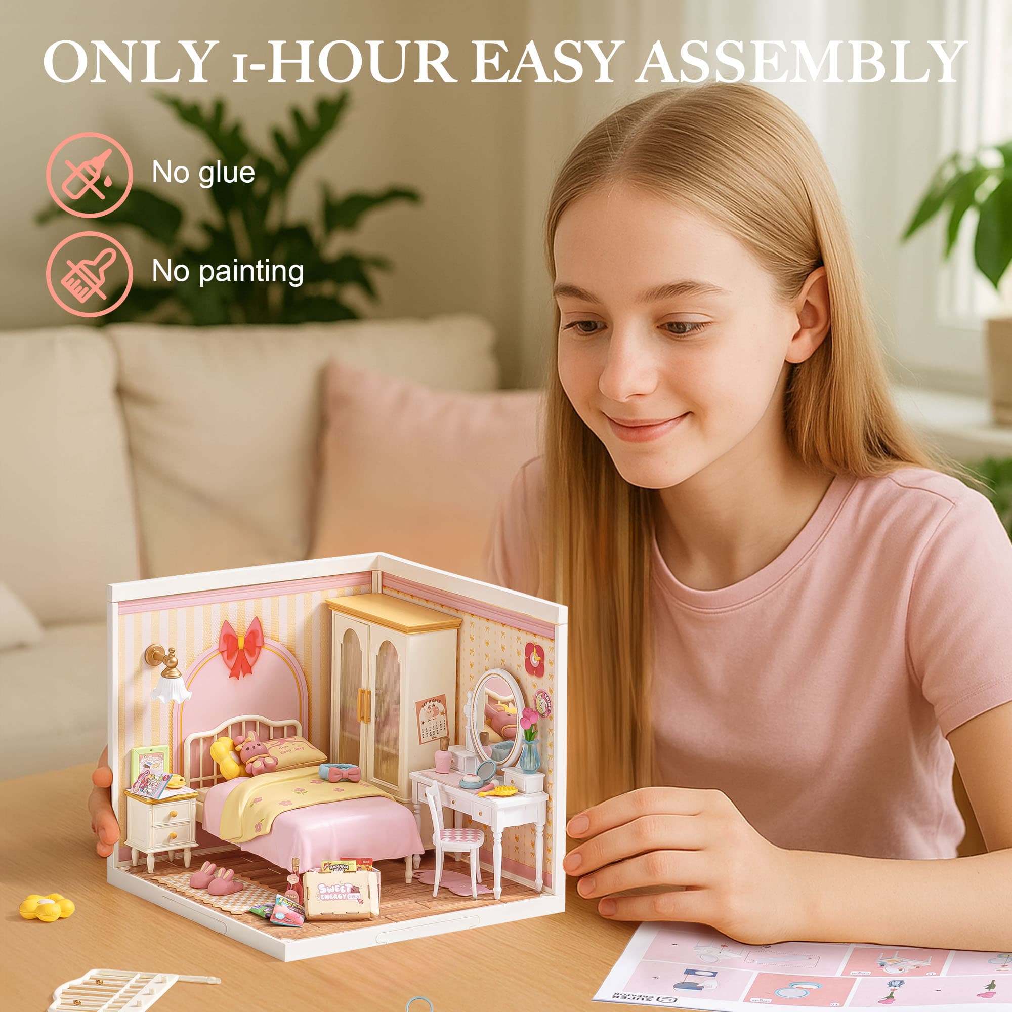 Transform Your Space with the Rolife Pink Bedroom Miniature Kit - image 3