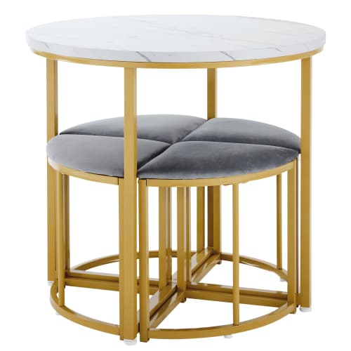 Modern Round Dining Set with Marble Effect Top & 4 Stools - image 32