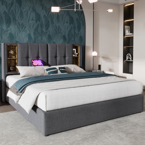 Upholstered King Size Ottoman Bed with Smart Headboard - image 8