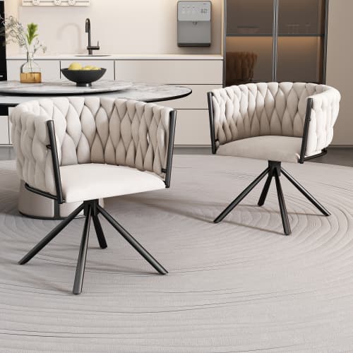 Effortlessly Elegant Beige Velvet Swivel Dining Chair