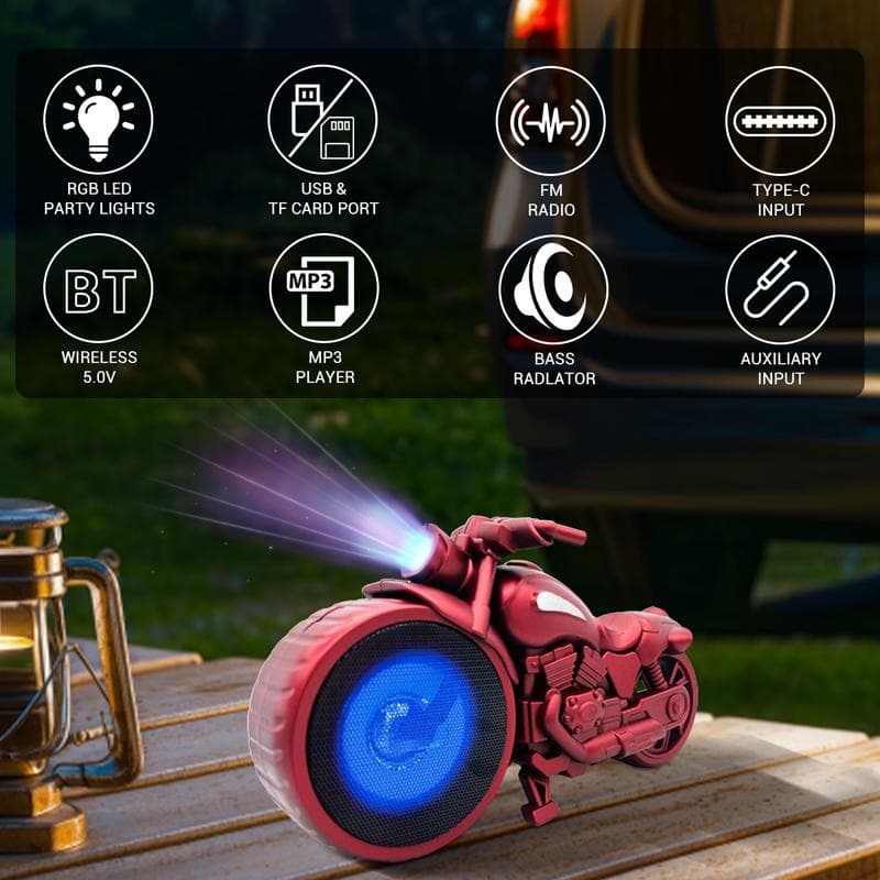 Vintage Motorcycle Bluetooth Speaker with LED & FM Radio - image 20