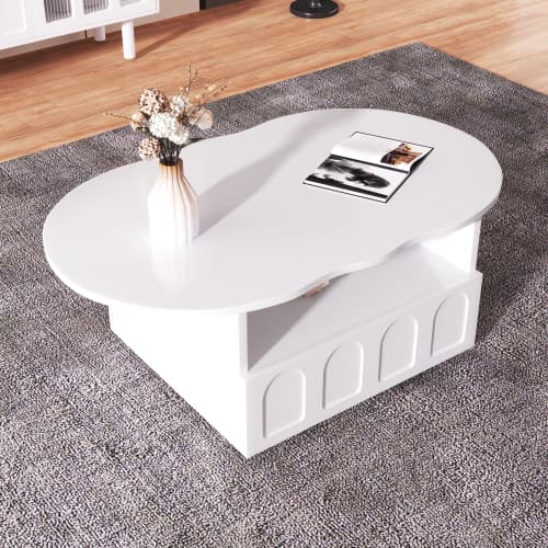 Cloud Coffee Table in White with Integrated Drawer and Shelf - image 8