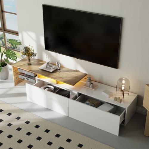 Contemporary TV Unit with LED Ambient Lighting & Storage - image 6
