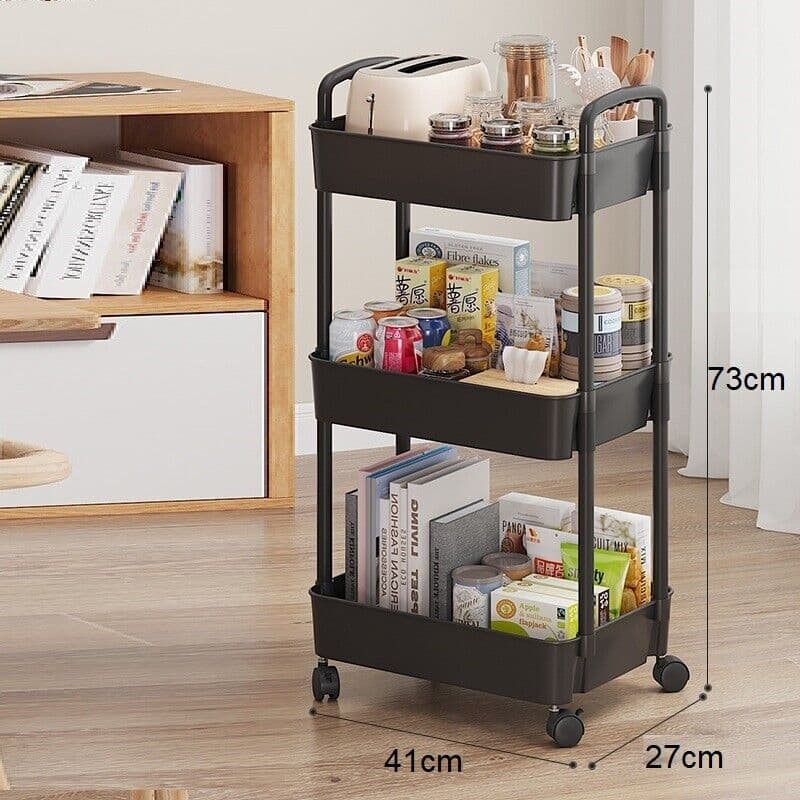 Effortless Organisation: 3-Tier Slim Rolling Storage Trolley - Black