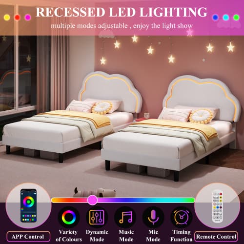 Discover the Cream Velvet Single Bed with LED Cloud Headboard - image 3