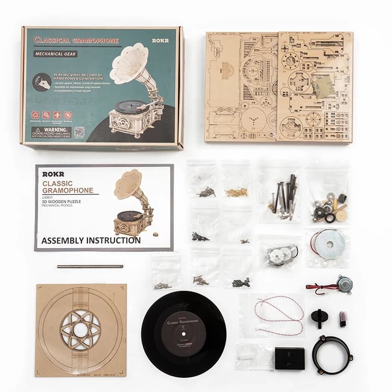 Classic Gramophone Wooden Model Kit (ROKR LKB01) - image 6