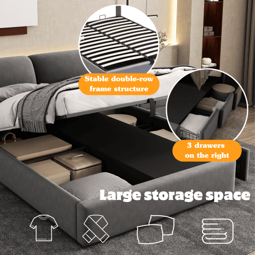 Double (4ft6) Upholstered Ottoman Bed with Hydraulic Storage and Drawers - image 13