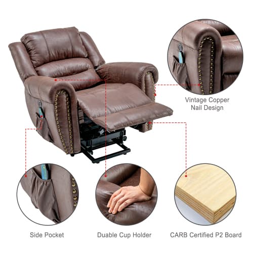 Large Faux Leather Power Lift Recliner with Massage & Heat - image 12