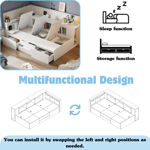 Multifunctional Kids Single Bed with Drawers, Bookcase & Cupboard (3ft) - image 11