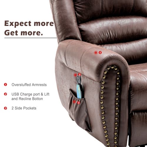 Large Faux Leather Power Lift Recliner with Massage & Heat - image 4