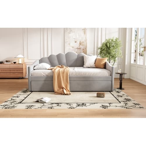 Upholstered 3ft Single Day Bed with Pull-Out Trundle in Grey Velvet - image 21