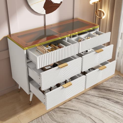 Contemporary White 6-Drawer Sideboard Cabinet - image 7