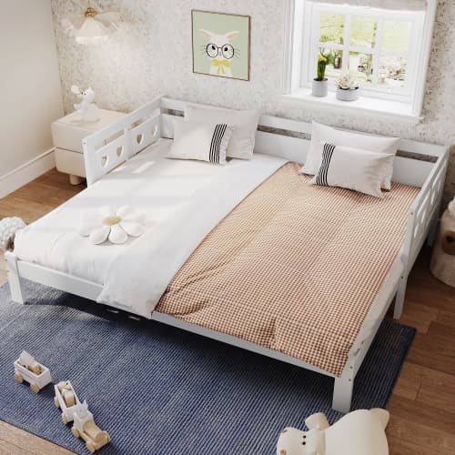 Single Wooden Day Bed with Pull-Out Trundle and Heart Design - image 7