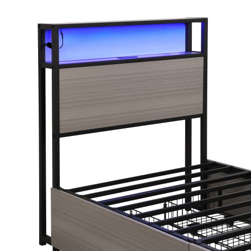 Modern Single Metal Bed with Storage, LED Lights & USB Charging Ports - image 14