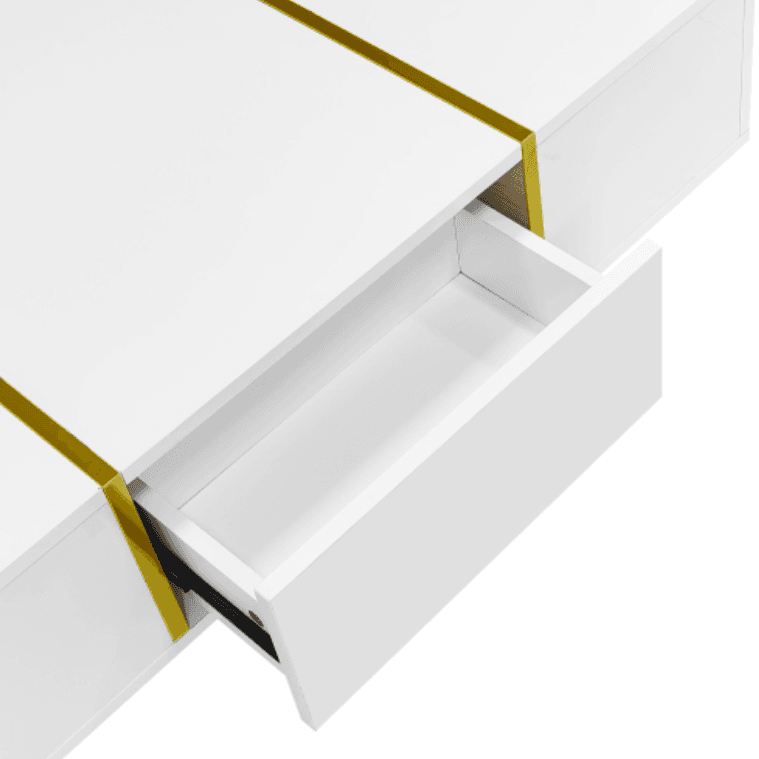 Modern High Gloss White Coffee Table with Gold Accents - image 6